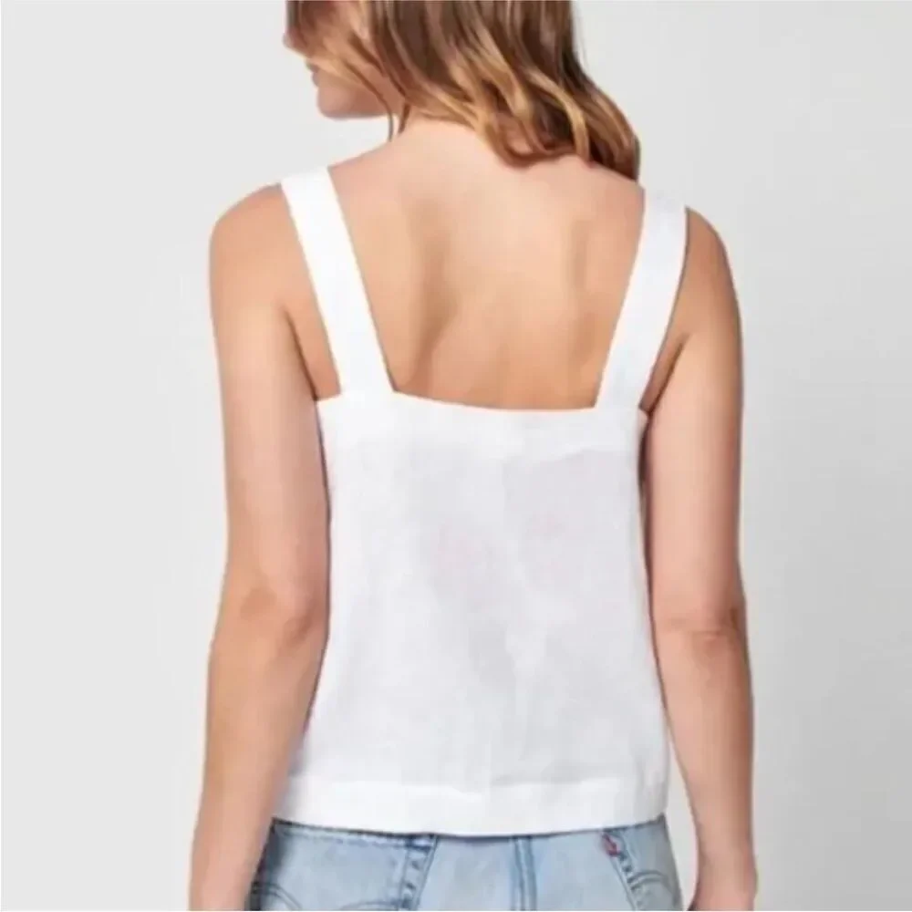 FAHERTY $128 Sands Linen Square Neck Tank Top White